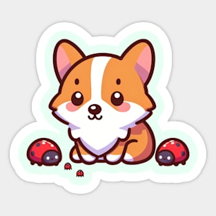 Cute Corgi with Ladybugs Sticker